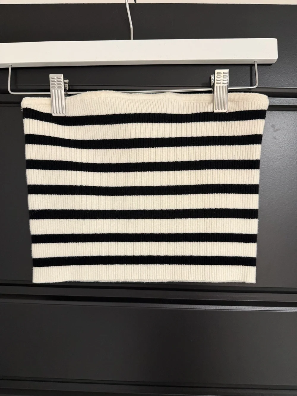 Edikted Black & Cream Striped Ribbed Tube Top Size M